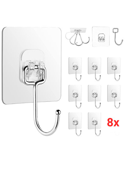 mucit home Büyük Kancalı 8 Adet Çok Amaçlı Askı Kendinden Yapışkanlı Havlu Ba...