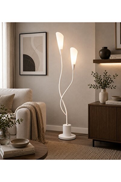 N.zone Modern White Double-Headed Floor Lamp with Elegant Streamlined Design ...