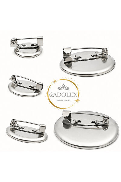 CADOLUX set 100 round back brooches silver 3 cm for brooches