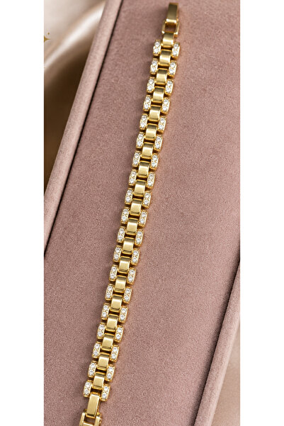 GB Sign Premium Gold Zirkon Taşlı Luxury Çelik Bileklik