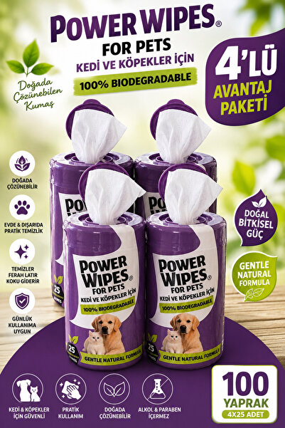 Power Wipes Evcil Hayvan Tüy Pati Göz Kulak Temizleme ve Bakım Kedi Köpek Bio...