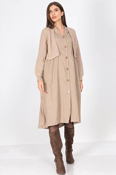 ROHBOUTIQUE ROH Rochie Midi Casual Supradimensionată cu Buzunare Culoare Came...