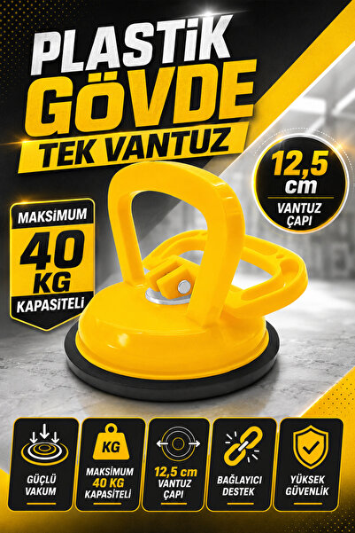 Zephoo Plastik Gövde Tekli Vantuz 12,5 cm – 40 Kg Taşıma Kapasiteli Cam Taşım...