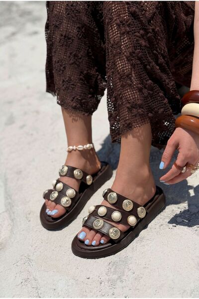 I Love Shoes Carven Acı Kahve Mat Deri Kadın Terlik