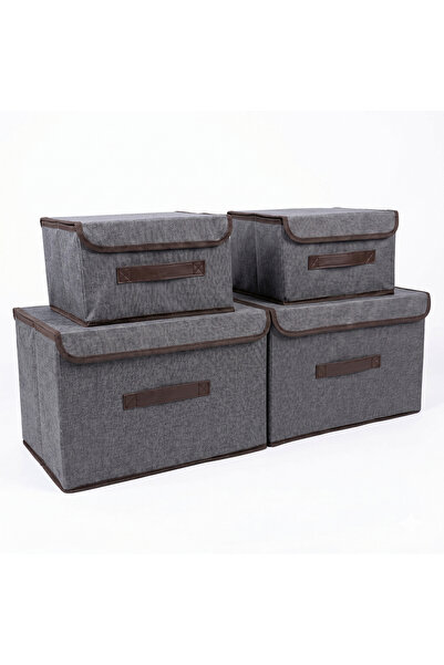 Primo Set of 4 Foldable Storage Boxes with Lids and Handles – Multipurpose Gr...