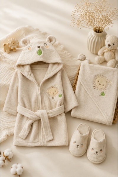 Superbaby Set Premium 0-2 ani, halat, prosop cu capison si papucei, Leut