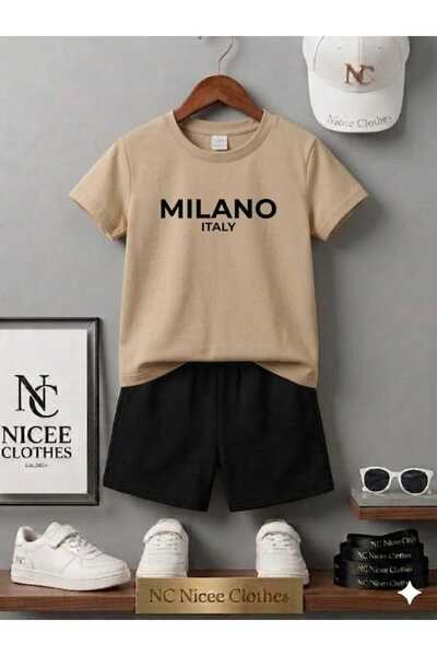 NC Nicee Clothes LETNJA DEČJA MAJICA I KRATKE HLAČE UNISEKS (CRNI PRINT MILAN...