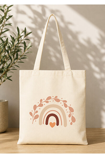 Eylül Design Vintage Boho Patterned Printed Raw Fabric Bag Organic Tote Bag
