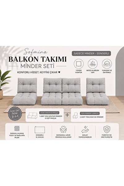 Sofmina Leke Tutmaz 2-1-1 Balkon Bahçe Minder Seti - Fermuarlı Yıkanabilir İç...