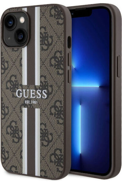 Guess Printed Stripes MagSafe Back Cover Plastic Brown (iPhone 14) Code: GUHM...