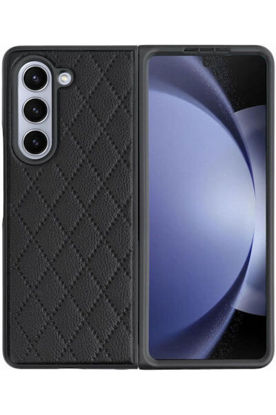 OEM Z Fold 5 Πίσω Κάλυμμα Συνθετικό Δέρμα Μαύρο (Samsung Galaxy Z Fold 5)
