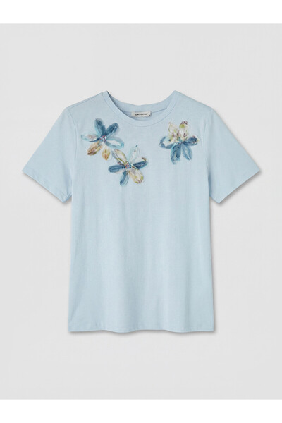 LC Waikiki Blue Crew Neck Stone Embroidered Blouse