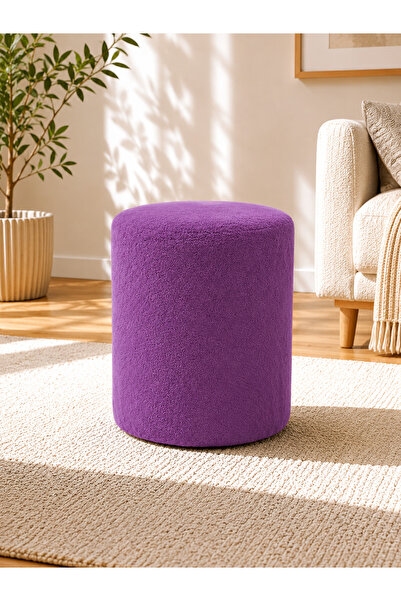 Azra Aksesuar Lila Welsoft Kumaş Puf 40x50 cm Yuvarlak Puf Dekoratif Oturma P...