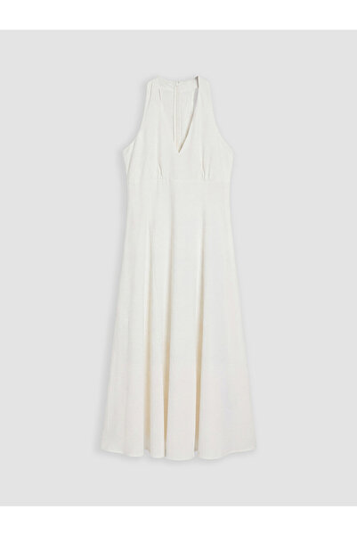 LC Waikiki Esvab • Modern & Distinctive V Placketed Linen Blend Pleated Dress