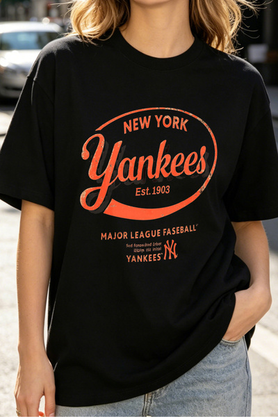 Fleck Womens T Shirts New York Yankees Logo Baseball Team Design Casual Overs...