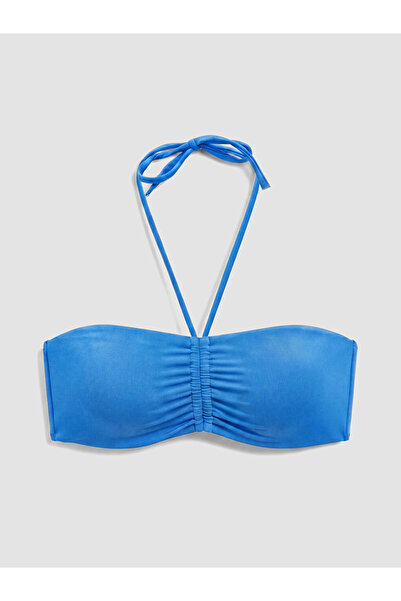 LC Waikiki Mavi Çıkarılabilir Pedli Büzgülü Kadın Bikini Üst