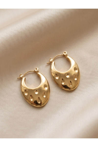 stainless steell Perforated Oval Women's Gold Earrings - a Quality Steel - Does Not Tarnish