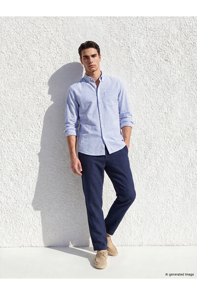 LC Waikiki Navy Blue Regular Fit Linen Blend Men's Chino Trousers