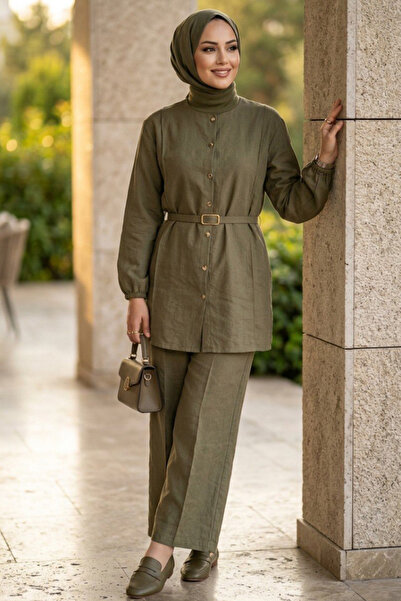 N.S NEVA STYLE Set dublu hijab verde cu nasturi 83012CY