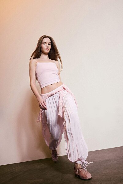 DeFacto Balloon Fit Double Pocket Elastic Waist Lace-Up Cuffed Trousers H5157...