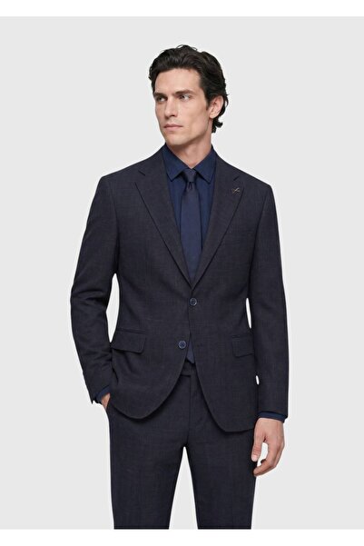 Ramsey Navy Blue Patterned Zeroweight Slim Fit Wool Blend Suit