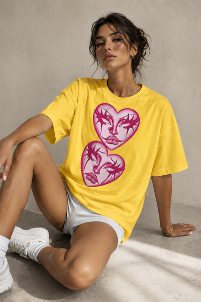 ArtYus Tricou oversize unisex cu imprimeu cu siluetă de inimă roz – Tricou ca...