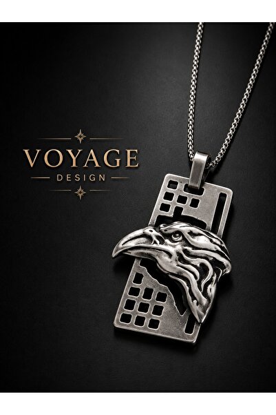 voyageaccessory Antique Vintage Stainless Steel Eagle Head Men's Necklace - E...