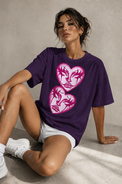ArtYus Tricou oversize unisex cu imprimeu cu siluetă de inimă roz – Tricou ca...