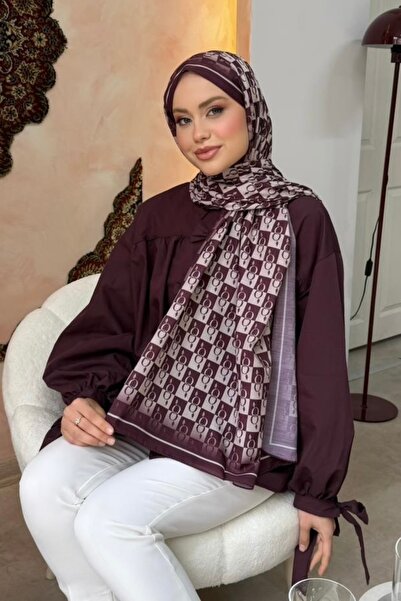 İmajButik Plum Monogram Patterned Soft Shawl