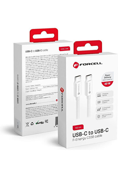 Forcell C338 USB 3.2 USB-C Αρσενικό σε USB-C Καλώδιο PD 60W Λευκό 1.5μ 593920