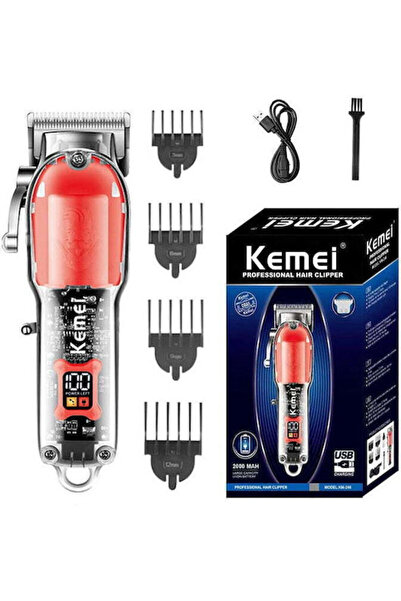 Kemei KM-246 Επαγγελματική Επαναφορτιζόμενη Κουρευτική Μηχανή Κόκκινη