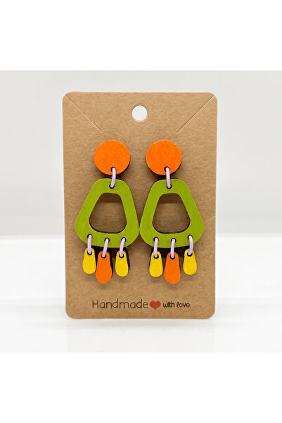 OEM Cercei handmade Geometrici Boho, pictati pe lemn, verde, galben, portocal...