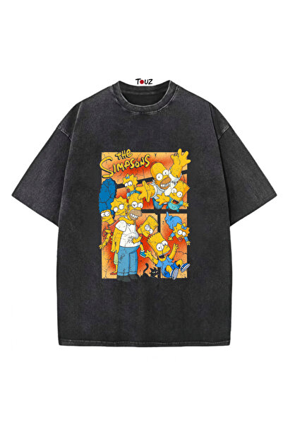 Toum Βίντατζ μπλουζάκι The Simpsons με στάμπα, πλενόμενο, ρετρό, unisex, over...