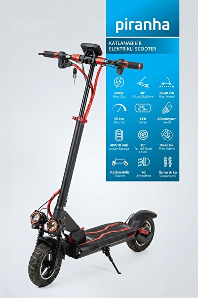 Piranha 5020K 800W Elektrikli Scooter 48V 10.4Ah 40 Km Menzil Katlanabilir LE...