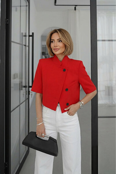 Safgiyim44 Kısa Kollu Crop Blazer Ceket