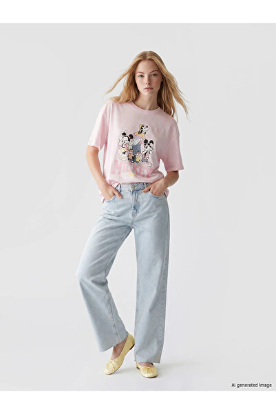 LC Waikiki Pink Mickey Mouse Printed Women's T-Shirt