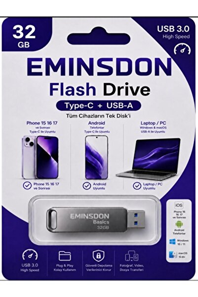 EMiNSDON 32Gb Flash Memory Android Iphone15 and Later Type-C Phone Computer T...