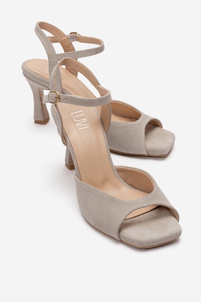 LuviShoes Elvia Beige Suede Genuine Leather Women's Heeled Shoes
