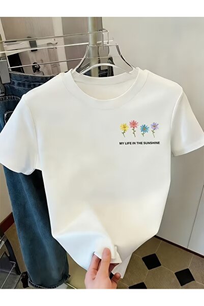 PAVRO Unisex Άνετο T-shirt με μικτό σχέδιο και στάμπα