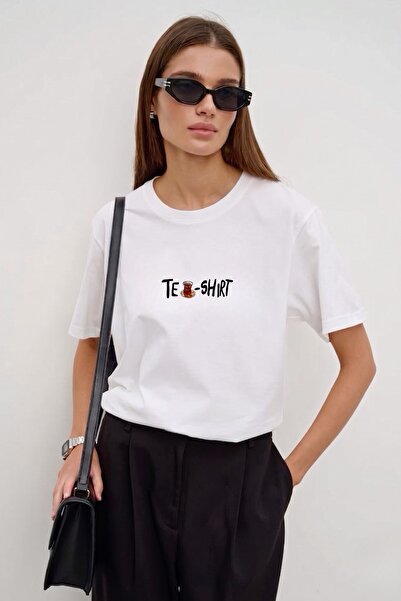 The Champ Clothing Kadın Oversize Tişört Tea-Shirt Baskılı Beyaz – Bisiklet Y...