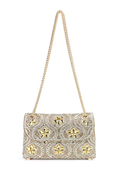 OEM Gold evening wedding clutch bag with rhinestones