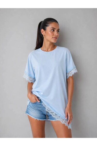 Park Karon New Season Women's Crew Neck Modal Cotton Lace Detailed Asymmetric...