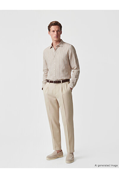 LC Waikiki Nevavm Standard Fit Polyviscon Pleated Men's Trousers with a Diffe...