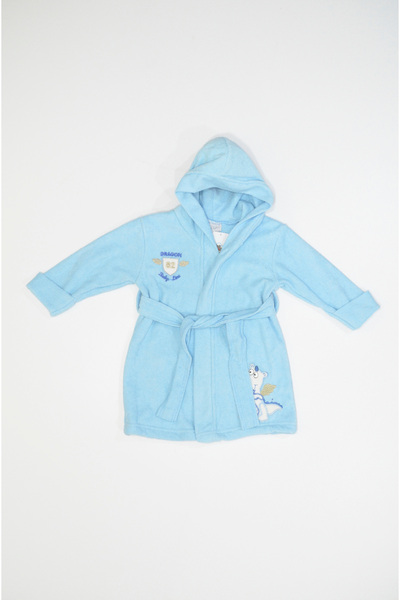 Baby Slon Kids Clup Havlu kapüşonlu nakışlı kemerli erkek bebek Bornoz Takımı