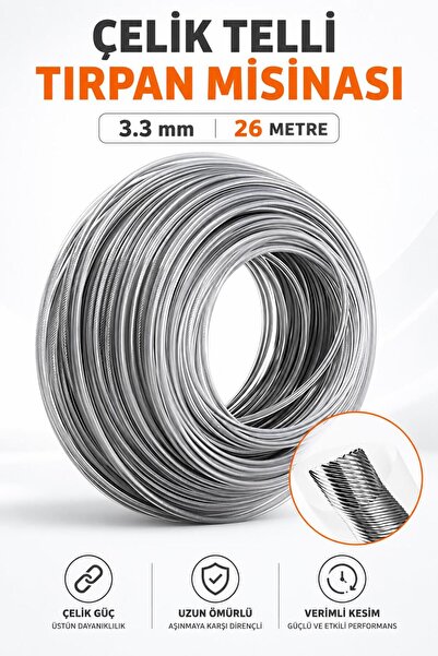 NZB Çelik Telli Motorlu Tırpan Misinası 3.3 mm 26 Metre Çim Ot Biçme Teli Güç...