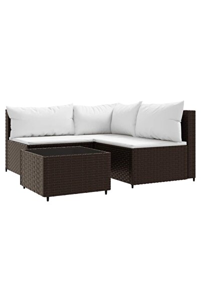 vidaxl Set mobilier de grădină cu perne, 4 piese, maro, poliratan