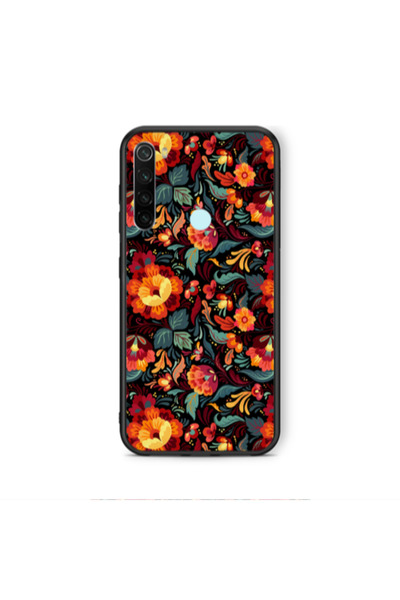 Other Xiaomi Redmi Note 8 Orange flowers Black Glossy Θήκη