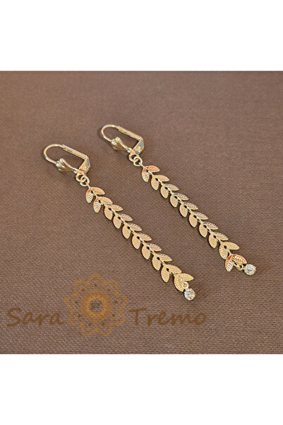 SaraTremo Cercei placați cu aur cu design frunză de laur și cristal de zircon...