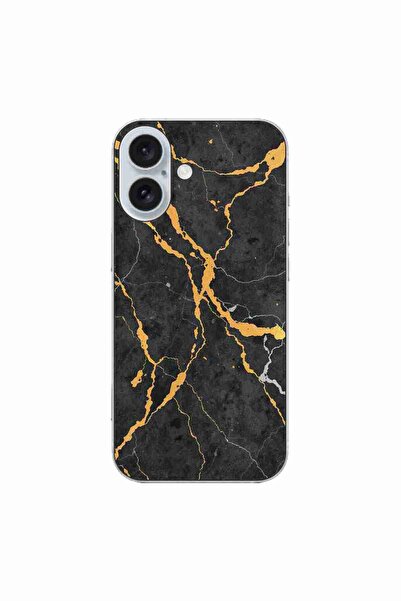 OEM Husa compatibila cu Apple iPhone 16 Silicon Gel Tpu Model Noir Gold Marble