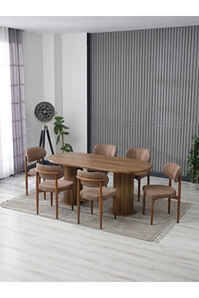 JoyMassa AURA BOHEM MASA TAKIMI 90X180 MDF MASA VE 6 ADET POLO SANDALYE